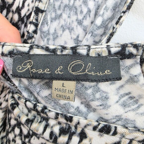 Rose & Olive Tie-Back Sleeveless Knit Top Size L Black & White Abstract Print - Picture 5 of 15